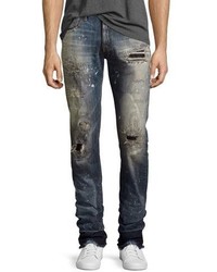 PRPS Demon Stitched Ripped Slim Straight Jeans Bathing Suit