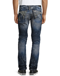 Robin's Jeans Distressed Bleached Cargo Moto Jeans Blue