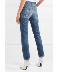 Balenciaga Distressed High Rise Straight Leg Jeans Mid Denim