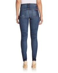 7 For All Mankind Distressed Mid Rise Skinny Jeans