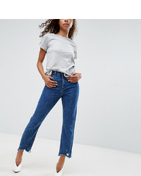 Asos Petite Farleigh High Waist Slim Mom Jeans In Hazel Soft Acid Wash With Arched Raw Hem