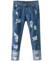 ChicNova Fashionable All Match Water Scrubbing Ripped Denim Jeans