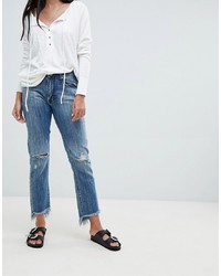 One Teaspoon High Waist Straight Jeans With Rips And Raw Hem Society