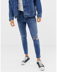 Bershka Join Life Slim Fit Jeans In Mid Blue