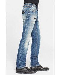 Just Cavalli Leather Patch Destroyed Straight Leg Jeans