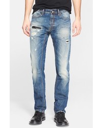 Just Cavalli Leather Patch Destroyed Straight Leg Jeans