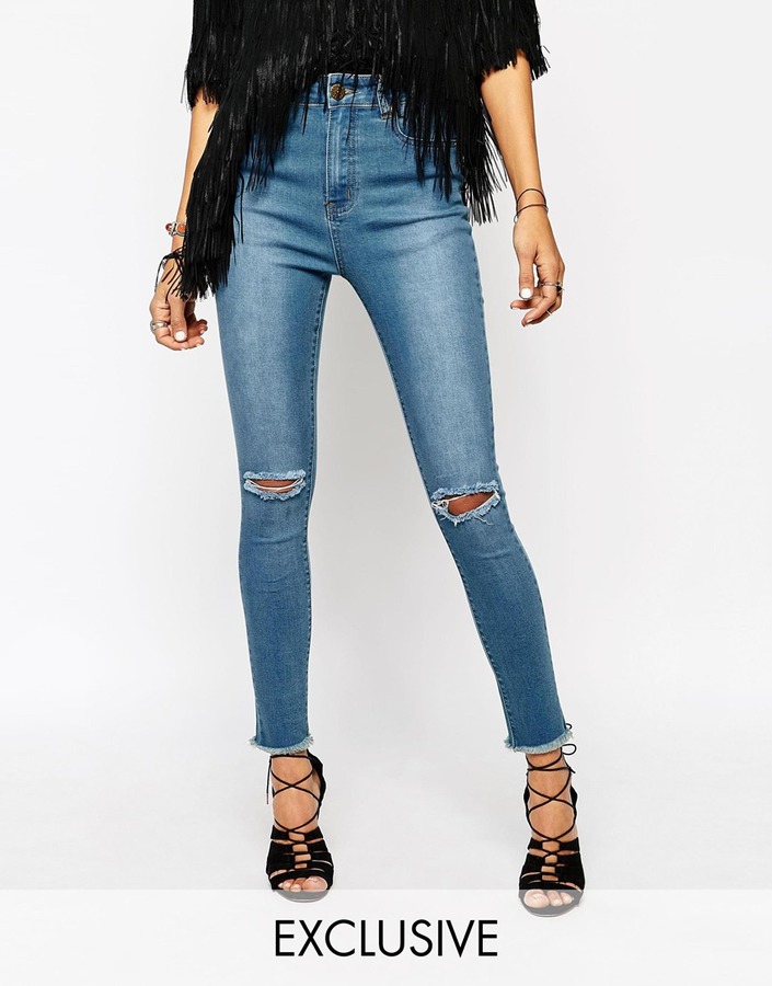 ankle torn jeans