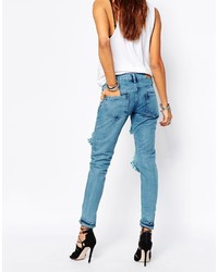 N. Liquor N Poker Liquor Poker Low Rise Skinny Jeans With All Over Rips In Pastel Wash