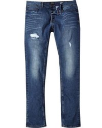 River Island Mid Blue Wash Ripped Sid Skinny Jeans