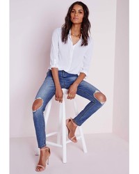 Missguided Rip Knee Mid Rise Jeans