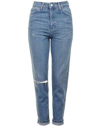 Moto Blue Ripped Mom Jeans