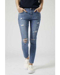 Topshop Petite Moto Bleach Authentic Ripped Skinny Jeans