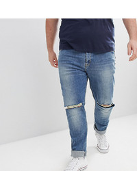 ASOS DESIGN Plus Skinny Jeans In Mid Wash With Knee Rips