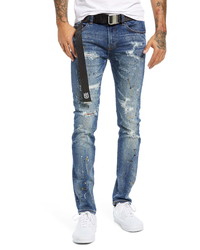 Cult of Individuality Punk Destroyed Paint Splatter Super Skinny Jeans