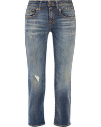 R 13 R13 Boy Straight Distressed Mid Rise Jeans Mid Denim