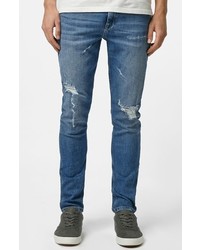 Topman Repaired Stretch Skinny Fit Jeans