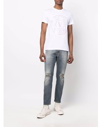 VERSACE JEANS COUTURE Ripped Detailing Slim Fit Jeans