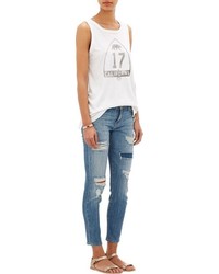 Current/Elliott Ripped Repaired Stiletto Jeans Blue