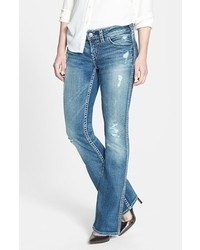 Silver Jeans Co. Aiko Faux Flap Pocket Distressed Bootcut Jeans Indigo Size 29 29