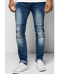 Boohoo Skinny Fit Ripped Jean With Quilted Biker Stitching