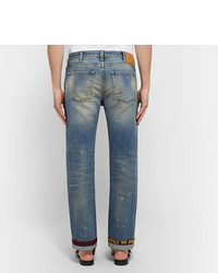 Gucci Slim Fit Embroidered And Distressed Denim Jeans