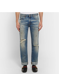 Gucci Slim Fit Embroidered And Distressed Denim Jeans