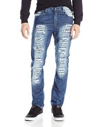 Southpole Long Denim Pants With Multiple Horizontal Rips In Carrot Fit