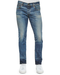 rag & bone Standard Issue Fit 2 Mid Rise Relaxed Slim Fit Jeans Medium Blue Distressed Worn