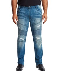 MVP Collections Straight Leg Distressed Biker Jeans