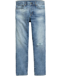 H&M Straight Regular Ripped Jeans Light Denim Blue