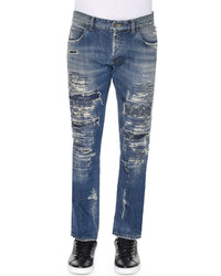 Dolce & Gabbana Super Distressed Slim Fit Denim Jeans Medium Blue