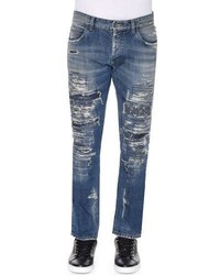 Dolce & Gabbana Super Distressed Slim Fit Denim Jeans Medium Blue