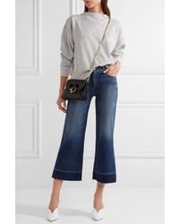 Mother The Roller Crop Undone Distressed High Rise Wide Leg Jeans Mid Denim