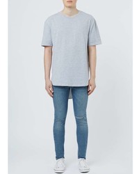 Topman Blue Vintage Wash Ripped Stretch Skinny Jeans