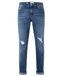 Topman Light Wash Blue Distressed Stretch Skinny Jeans