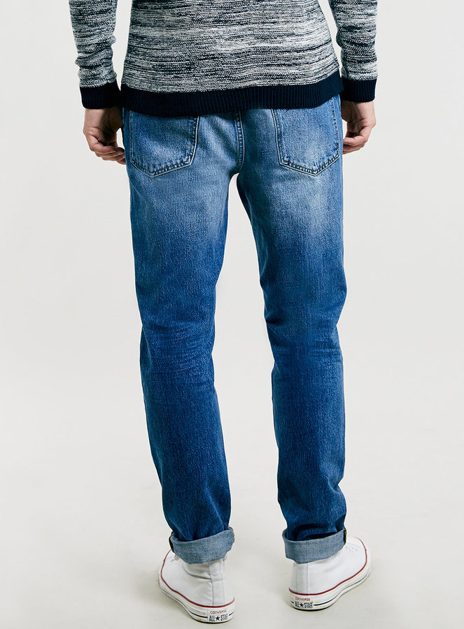 Topman Ltd Blue Ripped Skinny Jeans, $80 | Topman | Lookastic