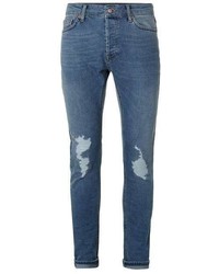Topman Mid Wash Blue Distressed Stretch Skinny Jeans