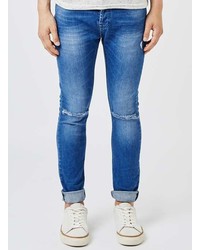 Topman Mid Wash Blue Ripped Stretch Skinny Jeans