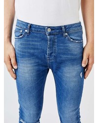 Topman Mid Wash Blue Ripped Stretch Skinny Jeans