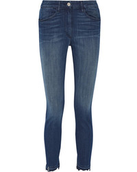 3x1 W3 Distressed High Rise Slim Leg Jeans Dark Denim