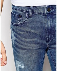 WÅVEN Waven Jeans Erling Spray On Super Skinny Fit Trailer Blue Distressed