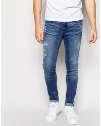 WÅVEN Waven Jeans Erling Spray On Super Skinny Fit Trailer Blue Distressed