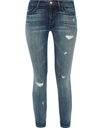 J Brand Alana Cropped Distressed High Rise Skinny Jeans Mid Denim