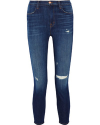 J Brand Alana Cropped Distressed High Rise Skinny Jeans Mid Denim