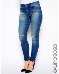 Asos Curve Ridley Skinny In Mid Wash With Ripped Knee