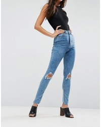 ASOS DESIGN Asos Ridley High Waist Skinny Jeans In Sinclair 80s Acid Wash With Busts