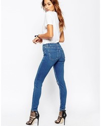 Asos Tall Lisbon Skinny Midrise Jeans In Blessing Mid Stonewash With Rips