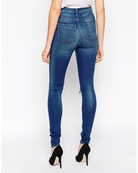 Monroe Asos Tall Ridley High Waist Ultra Skinny Jeans In Wash With 2 Ripped Knees
