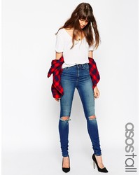 Monroe Asos Tall Ridley High Waist Ultra Skinny Jeans In Wash With 2 Ripped Knees