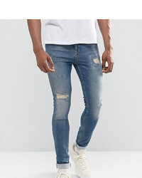 ASOS DESIGN Asos Tall Super Skinny Jeans In Mid Blue With Rip And Repair